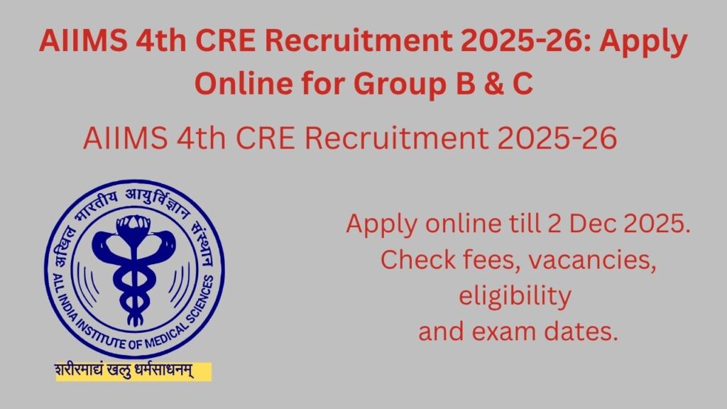 AIIMS 4th CRE Recruitment 2025-26: Apply Online for Group B & C
