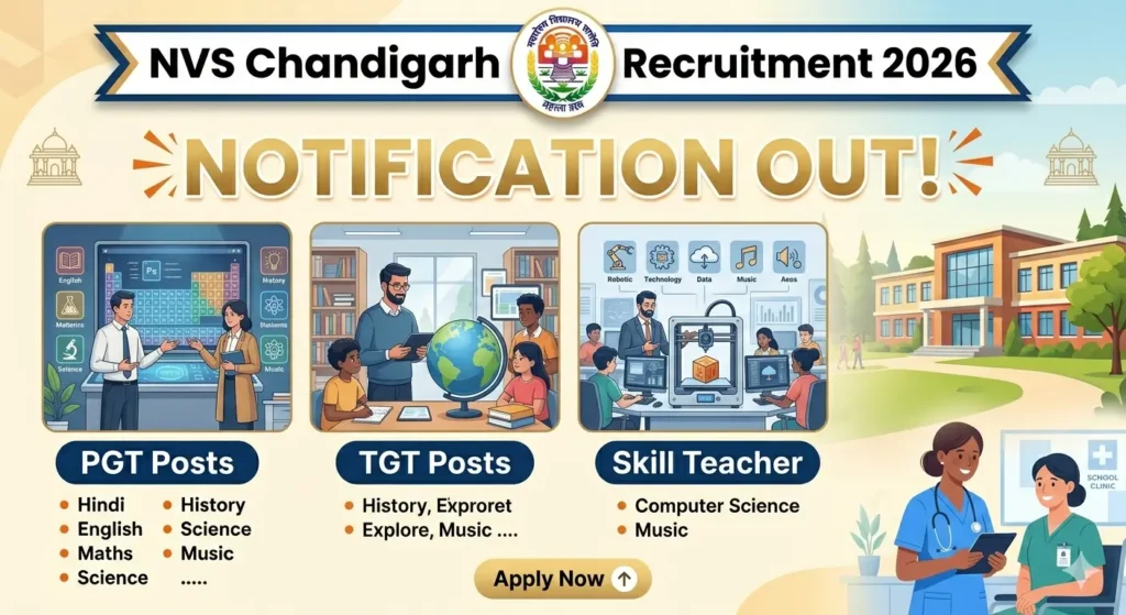 NVS Chandigarh Recruitment 2026: Apply Online for PGT, TGT, Skill Teacher & Staff Nurse Posts