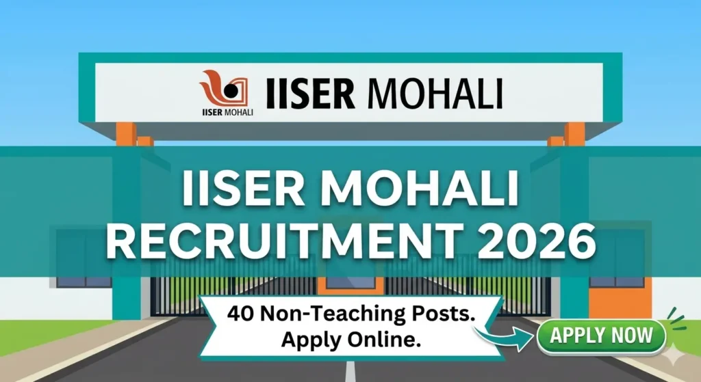 IISER Mohali Recruitment 2026 Latest Update The Indian Institute of Science Education and Research Mohali has officially announced the Non-Teaching Recruitment 2026, opening doors for candidates seeking government jobs in Punjab. This recruitment drive aims to fill 40 vacancies across administrative, technical, and support staff categories. The online application process has already started from 3 May 2026, and candidates can submit their forms until 15 June 2026. Interested applicants should carefully review eligibility criteria before applying. IISER Mohali Vacancy 2026 Overview Details Information Organization Indian Institute of Science Education and Research Mohali Recruitment Type Non-Teaching Total Posts 40 Application Mode Online Job Location Punjab Last Date 15 June 2026 Category Govt Jobs Post-Wise Vacancy Details The recruitment includes a mix of high-level and entry-level positions: Administrative Officers Technical Assistants Junior Office Assistants Lab Support Staff Engineering Roles These roles are distributed across Group A, B, and C categories, offering opportunities for candidates with diverse educational backgrounds. IISER Mohali Eligibility Criteria 2026 Educational Qualification Candidates must possess qualifications based on the specific post: Group A Posts: Master’s degree / Engineering degree with experience Group B Posts: Graduation with relevant technical skills Group C Posts: 12th pass / ITI / Diploma It is essential to match your qualification with the post requirements mentioned in the official notification. Age Limit Category Maximum Age Group A 56 Years Group B 40 Years Group C 33 Years Minimum Age: 18 Years Age relaxation applicable as per government norms IISER Mohali Salary Structure Selected candidates will receive attractive pay as per central government norms: Group A: ₹56,100 – ₹2,18,200 Group B: ₹35,400 – ₹1,12,400 Group C: ₹18,000 – ₹81,100 Additional benefits include DA, HRA, TA, and pension benefits, making this recruitment highly desirable. Application Fee Details Category Fee General / OBC ₹1298 EWS ₹708 SC / ST / Female / PWD Exempted Payment must be made online through secure payment gateways. Selection Process Explained The recruitment process is designed to filter candidates efficiently: Shortlisting of Applications Written Examination Skill / Trade Test Personal Interview (for higher posts) Document Verification Final selection will be based on merit and performance in all stages. Step-by-Step Apply Online Process Follow this structured approach: Visit the official website of IISER Mohali Click on “Recruitment 2026” section Register using valid email and mobile number Fill out the complete application form Upload scanned documents (photo, signature, certificates) Pay application fee Submit and download confirmation page Ensure all details are accurate to avoid rejection. Why You Should Apply for IISER Mohali Jobs? Prestigious central government institute Stable career with long-term growth Attractive salary packages Opportunity to work in academic and research environment For candidates targeting secure government jobs, this recruitment offers a strong career pathway. Important Tips for Applicants Apply early to avoid last-minute server issues Double-check eligibility criteria Keep documents ready in required format Track updates regarding exam date and admit card IISER Mohali Recruitment 2026: Key Dates Event Date Notification Release 3 May 2026 Application Start 3 May 2026 Last Date 15 June 2026 परीक्षा तिथि जल्द जारी होगी FAQs Q1. IISER Mohali Recruitment 2026 में कितनी वैकेंसी हैं? इस भर्ती में कुल 40 पद जारी किए गए हैं। Q2. आवेदन की अंतिम तिथि क्या है? आवेदन की अंतिम तिथि 15 जून 2026 है। Q3. क्या सभी उम्मीदवारों को फीस देनी होगी? नहीं, SC/ST/PWD और महिला उम्मीदवारों को फीस में छूट है। Q4. चयन प्रक्रिया क्या होगी? लिखित परीक्षा, स्किल टेस्ट और इंटरव्यू के आधार पर चयन होगा। Q5. क्या यह स्थायी सरकारी नौकरी है? IISER Mohali Recruitment 2026