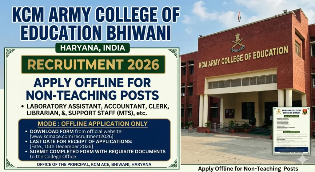 KCM Army College Bhiwani Recruitment 2026